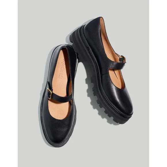 Madewell mary jane shoes size 8.5 Freya platform lug sole black leather - Picture 2 of 8